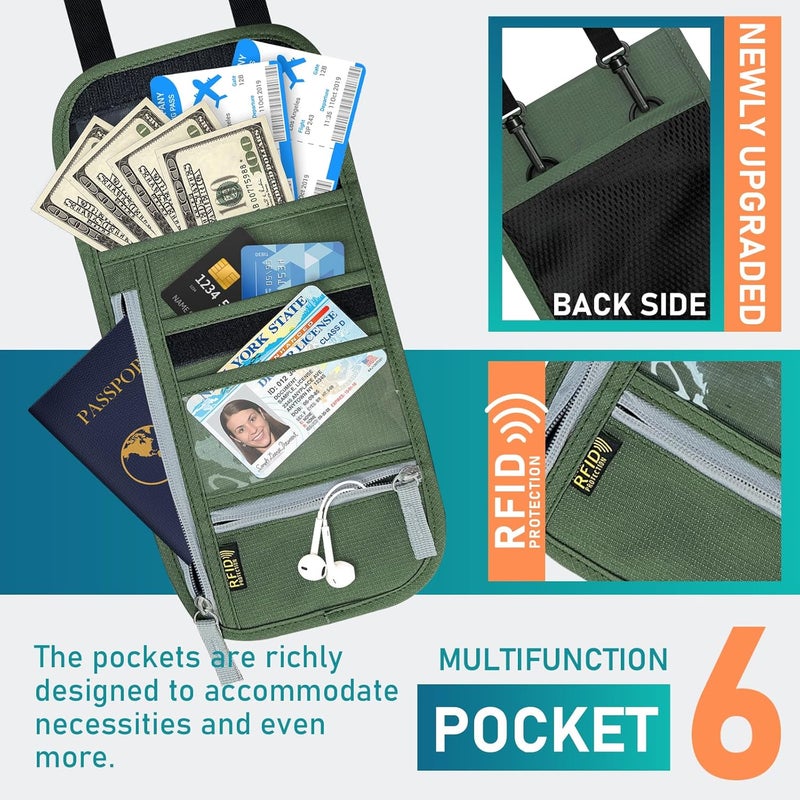 Jonyee Travel Neck Wallet, RFID Blocking Passport Holder with Adjustable Neck Strap for Men and Women to Keep Cash, Credit Cards and Travel Documents Safe - B - Image 2